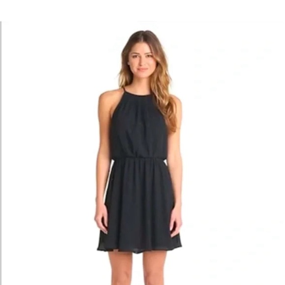 NWT Lush Blouson Black Chiffon Skater Dress Size Small - Picture 1 of 16